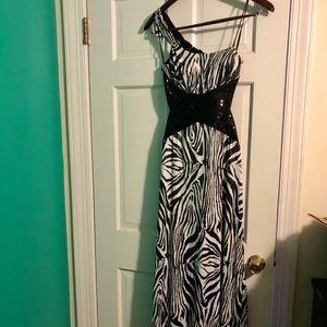 Masquerade full length zebra sequined formal dress